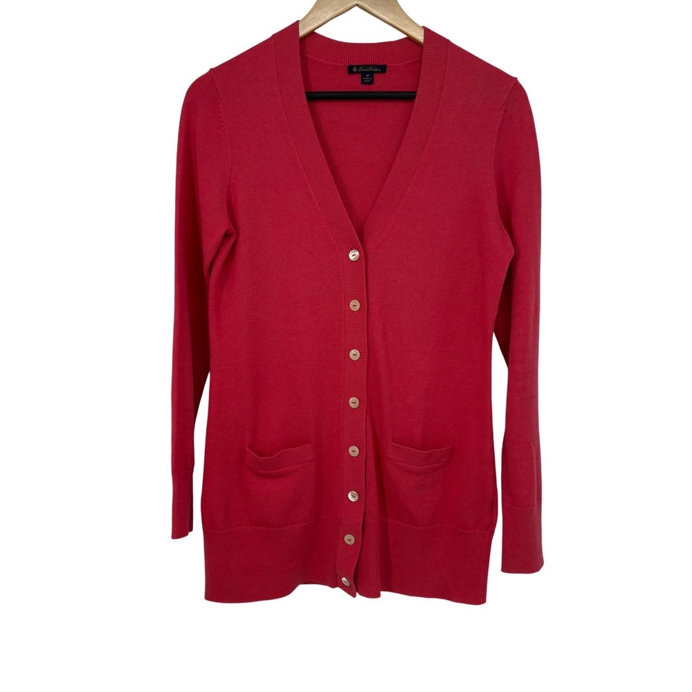 Brooks Brothers Womens Coral Pink Cotton Cashmere V-Neck Longline Cardigan M